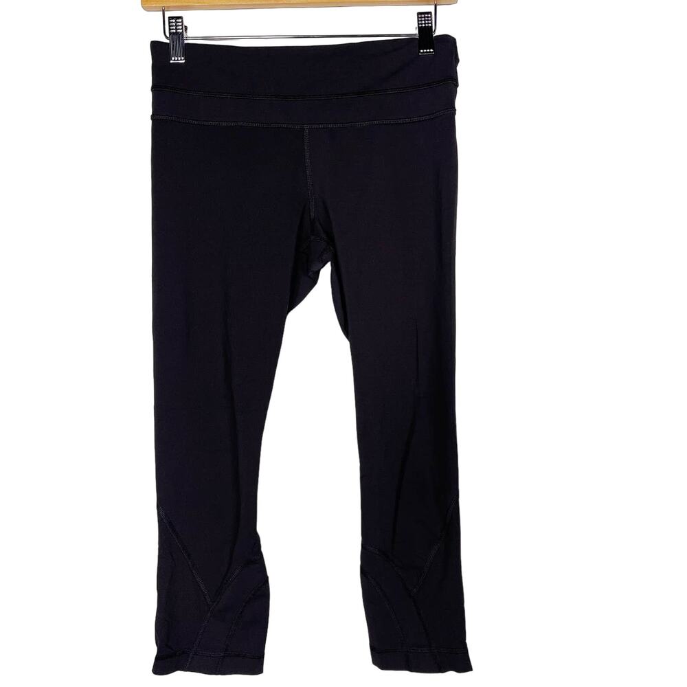 Lululemon Womens 6 Black Run Inspire Crop II Leggings Mesh Pieced Luxtreme